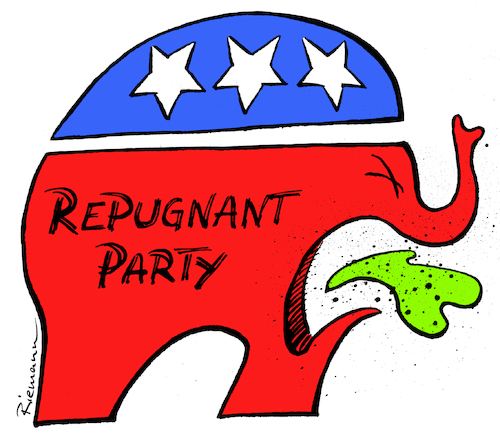 Cartoon: Republicans (medium) by Riemann tagged republican,party,donald,trump,gop,usa,politiks,destruction,shame,repulsive,elections,president,government,elephant,logo,icon,republikaner,us,wahl,elefant,cartoon,george,riemann,republican,party,donald,trump,gop,usa,politiks,destruction,shame,repulsive,elections,president,government,elephant,logo,icon,republikaner,us,wahl,elefant,cartoon,george,riemann