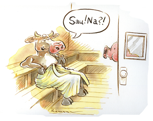 Cartoon: Sauna (medium) by Riemann tagged sauna,schwein,kuh,wortspiel,tiere,sauna,schwein,kuh,wortspiel,tiere,sau,schweine