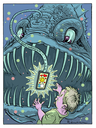 Cartoon: Social Media (medium) by Riemann tagged soziale,medien,handy,sucht,netzwerke,tiktok,instagram,snap,chat,twitter,jugendschutz,kinder,verlockung,falle,anglerfisch,köder,verblödung,technologie,vereinsamung,cartoon,george,riemann,soziale,medien,handy,sucht,netzwerke,tiktok,instagram,snap,chat,twitter,jugendschutz,kinder,verlockung,falle,anglerfisch,köder,verblödung,technologie,vereinsamung,cartoon,george,riemann