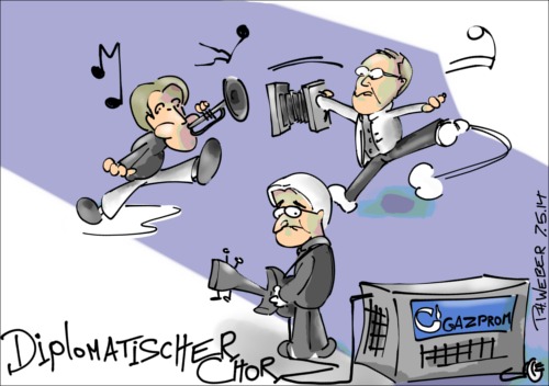 Cartoon: Diplomatischer Chor (medium) by Philipp Weber tagged russland,putin,lawrow,steinmeier,kerry