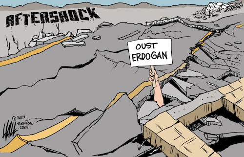 Cartoon: Aftershock (medium) by halltoons tagged turkey,earthquake,erdogan,disaster,politics,buildings,turkey,earthquake,erdogan,disaster,politics,buildings