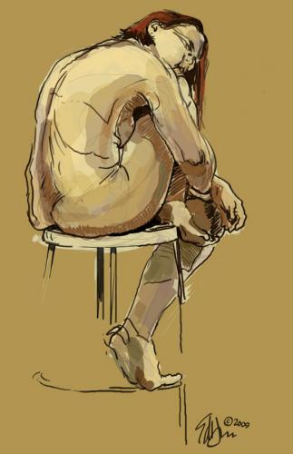 Cartoon: Model on a stool (medium) by halltoons tagged digital,figure,drawing,sketch,photoshop,woman,model,girl