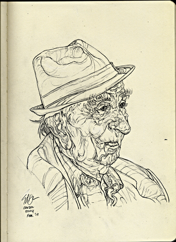 Cartoon: Old Geezer in a coffee house (medium) by halltoons tagged drawing,old,man,sketch