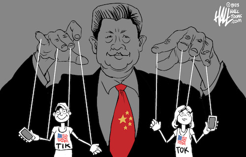 Cartoon: Puppet Master (medium) by halltoons tagged china,tiktok,xi,usa,china,tiktok,xi,usa