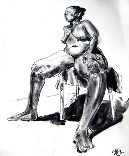 Cartoon: Reclining Model 2 (medium) by halltoons tagged model,charcoal,woman,pose,drawing