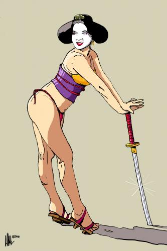Cartoon: Samurai-Geisha 9 (medium) by halltoons tagged samurai,geisha,japanese,woman,girl,sword,manga