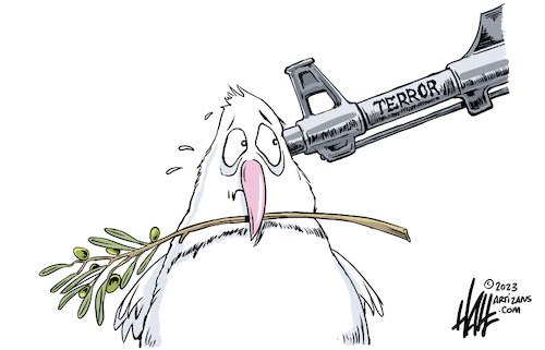 Cartoon: Terrorized (medium) by halltoons tagged war,israel,ukraine,peace,dove,terror,war,israel,ukraine,peace,dove,terror