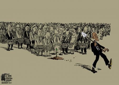 Cartoon: The Waiting (medium) by halltoons tagged obama,stimulus,economy,growth,money