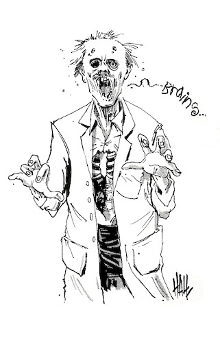 Cartoon: Zombie Doc (medium) by halltoons tagged zombie,doctor,horror,brains,zombie,doctor,horror,brains