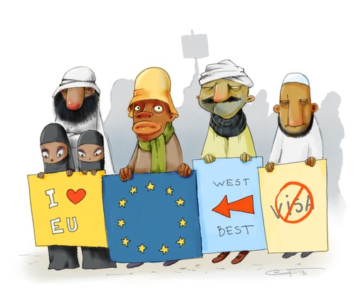 Cartoon: activists (medium) by sfepa tagged visa,europ