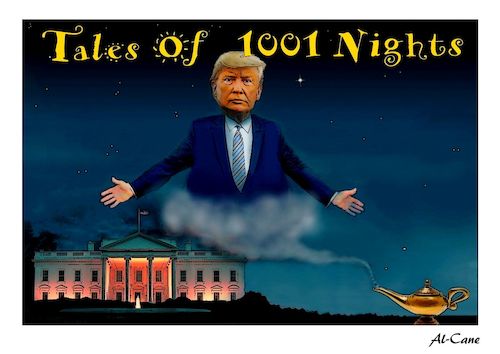 Cartoon: Tales of 1001 Nights (medium) by Al-Cane tagged trump,tales,of,1001,nights,corona,politic