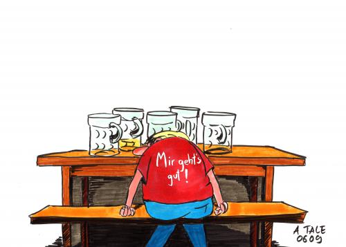 Cartoon: Mir gehts gut (medium) by Ago tagged aufschrift,shirt,drunken,betrunken,kneipe,beer,bier,oktoberfest,2009