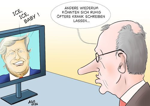 Cartoon: Krankenstand (medium) by Ago tagged deutschland,bundeskanzler,merz,debatte,kritik,krankenstand,telefonische,krankmeldung,arbeitsleistung,wirtschaft,bip,produktivität,usa,präsident,donald,trump,erratisch,disruptiv,wirr,irre,unzuverlässig,exzentrisch,grönland,drohung,konfrontation,partner,westen,nato,eu,europa,eis,politik,caricature,karikatur,cartoon,pressezeichnung,illustration,ago,agostino,natale,deutschland,bundeskanzler,merz,debatte,kritik,krankenstand,telefonische,krankmeldung,arbeitsleistung,wirtschaft,bip,produktivität,usa,präsident,donald,trump,erratisch,disruptiv,wirr,irre,unzuverlässig,exzentrisch,grönland,drohung,konfrontation,partner,westen,nato,eu,europa,eis,politik,caricature,karikatur,cartoon,pressezeichnung,illustration,ago,agostino,natale