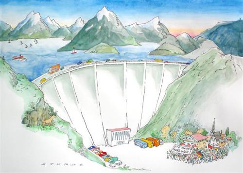 Cartoon: Die Mauer muss weg (medium) by Rainer Schade tagged umwelt,wasser,klima,mauer,architektur