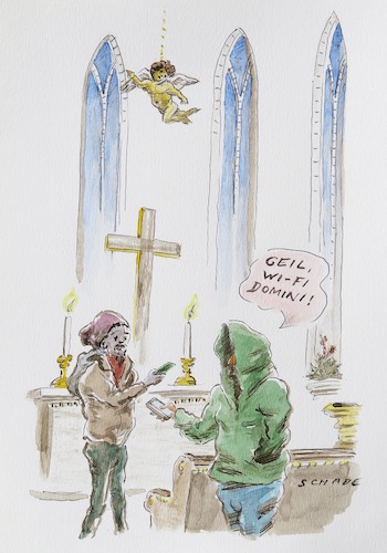 Cartoon: Gott Spot (medium) by Rainer Schade tagged attraktivität,der,kirche,attraktivität,der,kirche