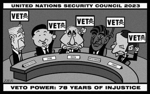 Cartoon: UN Veto power 2023 (medium) by Xavi dibuixant tagged unitednations