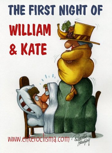 Cartoon: The first night of William Kate (medium) by Roberto Mangosi tagged royal,wedding,kate,william,marriage,charles,queen,buckingham,palace,windsor,mountbatten,middleton,westminster,abbey,camilla