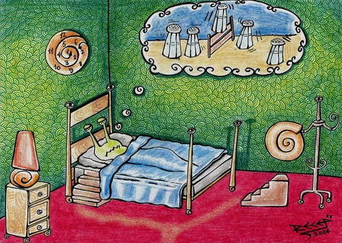 Cartoon: Snail looks for Sleep (medium) by Recep ÖZCAN tagged snail,salt,sleep,scary