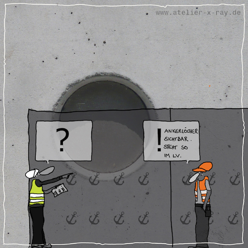 Cartoon: Ankerlöcher (medium) by kika tagged architektur,sichtbeton,leistungsverzeichnis,hoai,beton,ankerlöcher,baustelle,ausführung,rohbau,polier,bauleitung