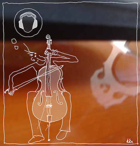 Cartoon: Cellist (medium) by kika tagged cellist,cello,ohrenschmerzen,gehörschutz,klassik,lernen,cellounterricht,cellolehrer