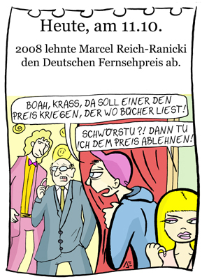 Cartoon: 11. Oktober (medium) by chronicartoons tagged reich,ranicki,gottschalk,fernsehpreis,cartoon