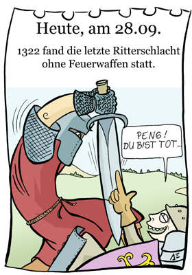 Cartoon: 28. September (medium) by chronicartoons tagged ritter,schlacht,schwert,waffe,mittelalter,cartoon