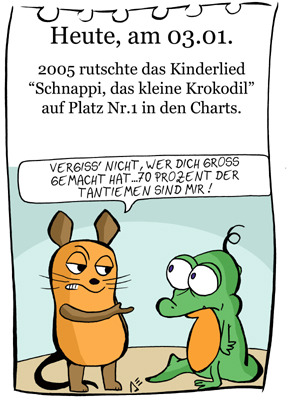 Cartoon: 3. Januar (medium) by chronicartoons tagged schnappi,sendung,mit,der,maus,krokodil,kinderlied,cartoon