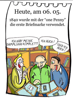 Cartoon: 6. Mai (medium) by chronicartoons tagged briefmarke,stamp,one,penny,collection,sammlung,album,cartoon