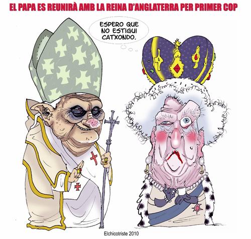 Cartoon: THE VISIT (medium) by ELCHICOTRISTE tagged pope,queen,elisabeth,ii