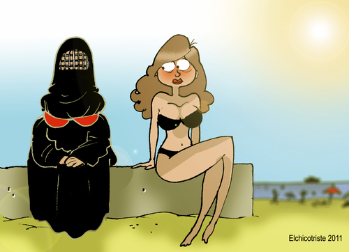 Cartoon: WESTERNIZATION (medium) by ELCHICOTRISTE tagged burka