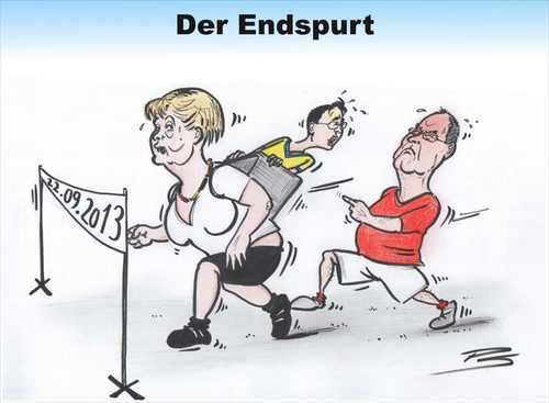 Cartoon: Der Endspurt (medium) by Peter Schnitzler tagged wahl,zum,deutschen,bundestag