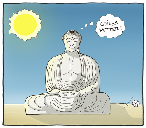 Cartoon: Buddhas smile (medium) by badham tagged badham,sommer,religion,sonne,wetter,buddha,buddha,wetter,sonne,religion,sommer,klima,buddhismus
