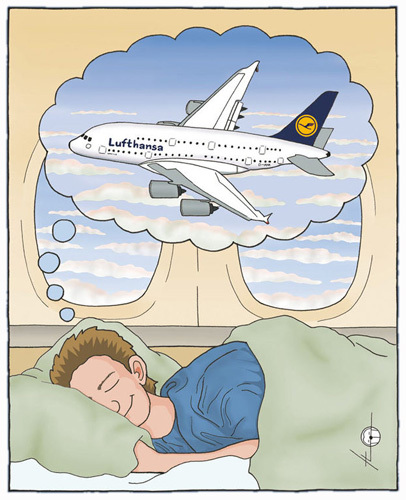 Cartoon: Ein Traum vom Fliegen. (medium) by badham tagged fliegen,traum,träumen,schlafen,flugzeug,380,a380