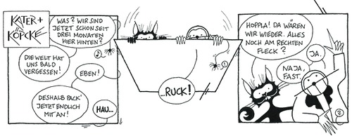 Cartoon: Kater u. Köpcke - Rückseite 3 (medium) by badham tagged spot,place,right,again,back,badham,hammel,kater,köpcke,lweltformel,weltenforme,panel,rückseite,backside,outway,rückweg