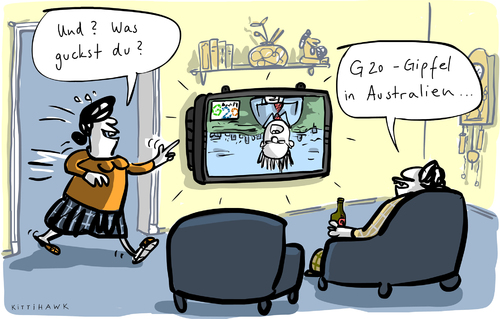 Cartoon: G20 Gipfel Australien (medium) by kittihawk tagged g20,gipfel,brisbane,australien,neuseeland,fernsehübertragung,live,nachrichten,tagesschau,was,guckst,du,wohnzimmer,zu,hause,down,under,kittihawk,2014,g20,gipfel,brisbane,australien,neuseeland,fernsehübertragung,live,nachrichten,tagesschau,was,guckst,du,wohnzimmer,zu,hause,down,under,kittihawk,2014