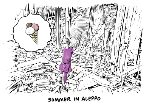 Cartoon: Aleppo Krieg in Syrien (medium) by Schwarwel tagged karikatur,schwarwel,syrien,aleppo,krieg,terror,flüchtlinge,geflüchtete,eis,karikatur,schwarwel,syrien,aleppo,krieg,terror,flüchtlinge,geflüchtete,eis