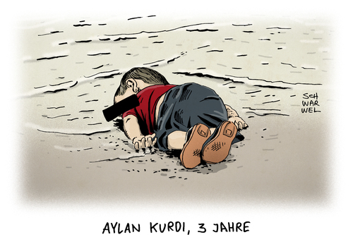 Cartoon: Aylan Kurdi ertrunken (medium) by Schwarwel tagged flüchtlinge,aylan,kurdi,tot,ertrunken,mittelmeer,flüchtling,asy,asylpolitik,schiffe,boot,krieg,terror,zerstörung,gewalt,kind,angespült,karikatur,schwarwel,flüchtlinge,aylan,kurdi,tot,ertrunken,mittelmeer,flüchtling,asy,asylpolitik,schiffe,boot,krieg,terror,zerstörung,gewalt,kind,angespült,karikatur,schwarwel