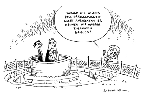 Cartoon: CDU nimmt Abstand von FDP (medium) by Schwarwel tagged cdu,abstand,fdp,partei,deutschland,politik,bundestagswahl,merkel,rösler,karikatur,schwarwel,erfolglos,cdu,abstand,fdp,partei,deutschland,politik,bundestagswahl,merkel,rösler,karikatur,schwarwel,erfolglos