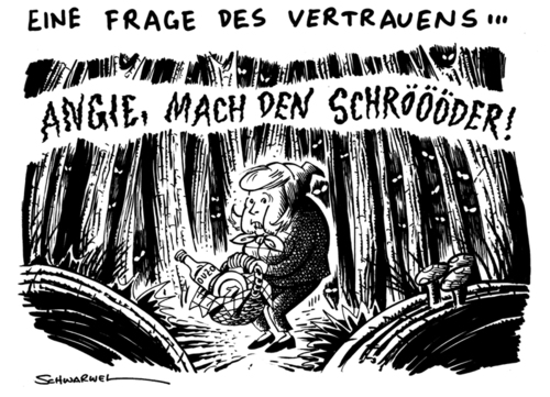 Cartoon: Eine Frage des Vertrauens (medium) by Schwarwel tagged karikatur,schwarwel,angela,merkel,griechenland,vulkan,ausbruch,asche,krise,wirtschaftskrise,nrw