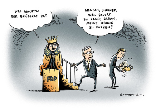 Cartoon: FDP Brüderle (medium) by Schwarwel tagged fdp,partei,brüderle,niedersachsen,wahl,führungswechsel,karikatur,schwarwel,könig,krone