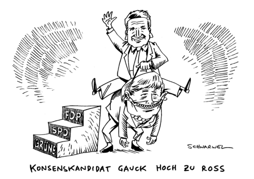 Cartoon: Gauck Bundespräsident (medium) by Schwarwel tagged politik,partei,amt,gauck,kandidat,deutschland,wulff,christian,merkel,bundeskanzlerin,bundespräsident,schwarwel,karikatur,spd,fdp,grünen,die,grüne,fdp,spd,grünen,partei,gauck,bundespräsident