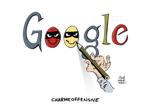 Cartoon: Google Charmeoffensive (medium) by Schwarwel tagged google,charmeoffensive,verlag,zeit,faz,internet,zeitungen,zeitschriften,www,world,wide,web,karikatur,schwarwel,google,charmeoffensive,verlag,zeit,faz,internet,zeitungen,zeitschriften,www,world,wide,web,karikatur,schwarwel