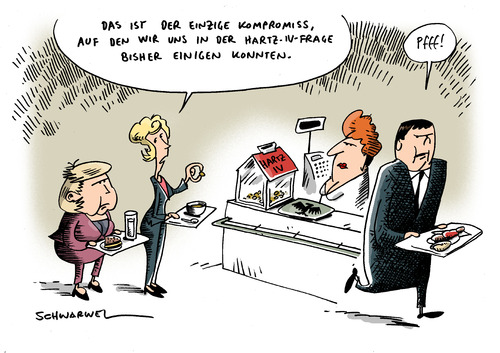 Cartoon: Hartz IV (medium) by Schwarwel tagged hartz,iv,angela,merkel,angie,kompromiss,einigung,streit,partei,regierung,deutschland,karikatur,schwarwel,euro,sozial,hartz,angela merkel,kompromiss,einigung,streit,partei,regierung,deutschland,euro,angela,merkel,arbeit