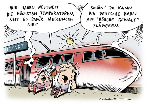 Cartoon: Hitze und DB (medium) by Schwarwel tagged hitzschlag,ice,deutsche,bahn,tarifverhandlungen,karikatur,schwarwel