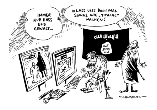 Cartoon: IS Terror Hinrichtungsvideos (medium) by Schwarwel tagged is,terror,hinrichtungsvideos,hinrichtung,terrorist,mord,tot,tod,titanic,islamischer,staat,gewalt,miliz,terrormiliz,exekution,karikatur,schwarwel,is,terror,hinrichtungsvideos,hinrichtung,terrorist,mord,tot,tod,titanic,islamischer,staat,gewalt,miliz,terrormiliz,exekution,karikatur,schwarwel