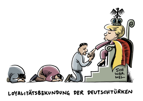 Cartoon: Merkel Loyalität Deutschtürken (medium) by Schwarwel tagged türkei,türken,deutschland,deutsch,deutschtürken,angie,merkel,angela,bundeskanzlerin,kanzlerin,loyalität,an,maß,hohes,migration,türkischstämmige,bundesrepublik,bekenntnis,deutschtürke,politik,schwarwel,karikatur,ausländer,hohes,maß,an,loyalität,kanzlerin,bundeskanzlerin,angela,merkel,angie,deutschtürken,deutsch,deutschland,türken,türkei,politik,deutschtürke,bekenntnis,bundesrepublik,türkischstämmige,migration,ausländer,karikatur,schwarwel