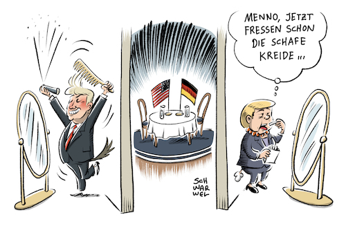 Cartoon: Merkel und Trump (medium) by Schwarwel tagged merkel,donald,trump,usa,us,ameriak,bundeskanzlerin,president,präsident,deutschland,politik,karikatur,schwarwel,merkel,donald,trump,usa,us,ameriak,bundeskanzlerin,president,präsident,deutschland,politik,karikatur,schwarwel
