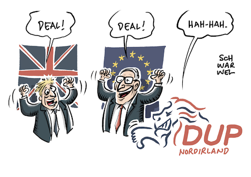 Cartoon: Neuer Brexit Deal Nordirland DUP (medium) by Schwarwel tagged brexit,exit,großbritannien,great,britain,england,austritt,eu,europäische,union,europa,johnson,außenpolitik,politik,nordirland,dup,cartoon,karikatur,schwarwel,brexit,exit,großbritannien,great,britain,england,austritt,eu,europäische,union,europa,johnson,außenpolitik,politik,nordirland,dup,cartoon,karikatur,schwarwel