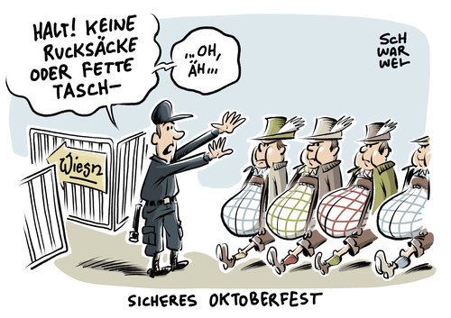 Cartoon: Rucksackverbot für die Wiesn (medium) by Schwarwel tagged rucksackverbot,für,die,wiesn,reaktion,gewalttaten,gewalt,terror,anschlag,terrorismus,münchen,bier,oktoberfest,sicherheit,karikatur,schwarwel,rucksackverbot,für,die,wiesn,reaktion,gewalttaten,gewalt,terror,anschlag,terrorismus,münchen,bier,oktoberfest,sicherheit,karikatur,schwarwel