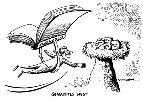 Cartoon: Sarrazin fürstlich abgefunden (medium) by Schwarwel tagged sarrazin,buch,bank,wehr,rauswurf,bundesbank,abfindung,geld,euro,angela,merkel,polizei,regierung,deutschland,politik,politiker,mann,karikatur,schwarwel